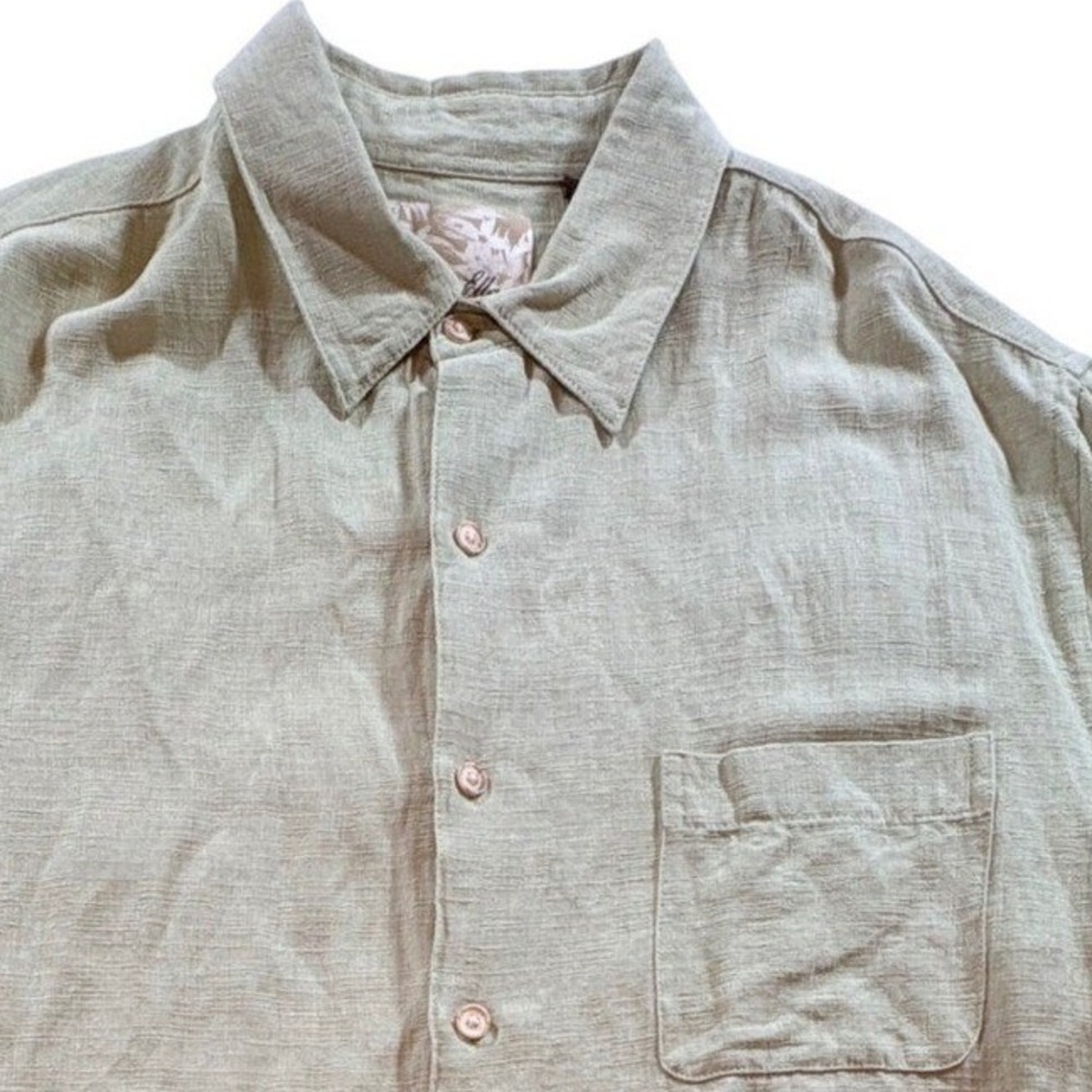 Tasso Elba Island Shirt Men Large Green Silk Linen Short Sleeve Camp Button Down